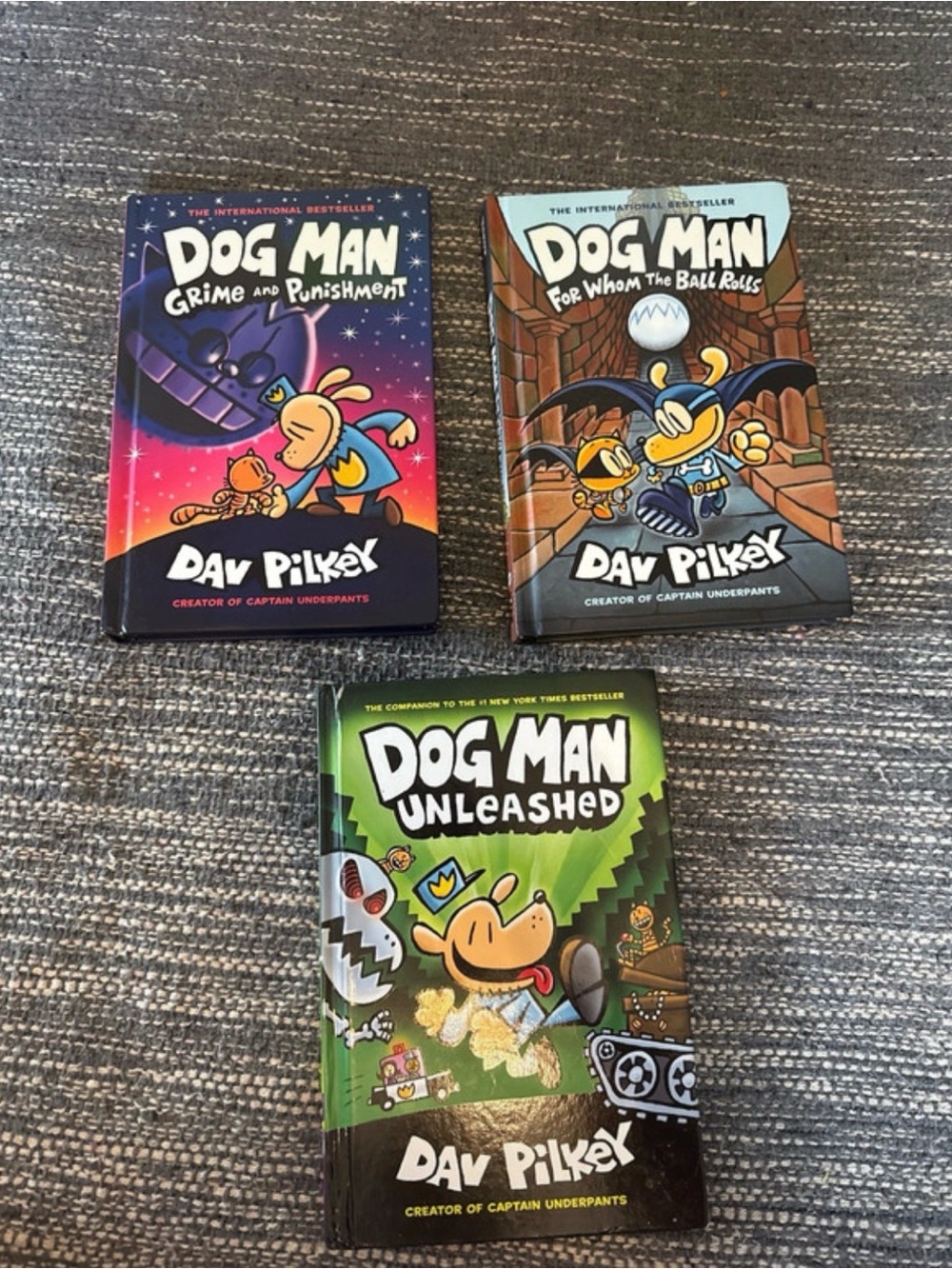 Dog Man Hard Cover Book Set by Dav Pilkey - Colorful Covers (Blue, Brown, Green)